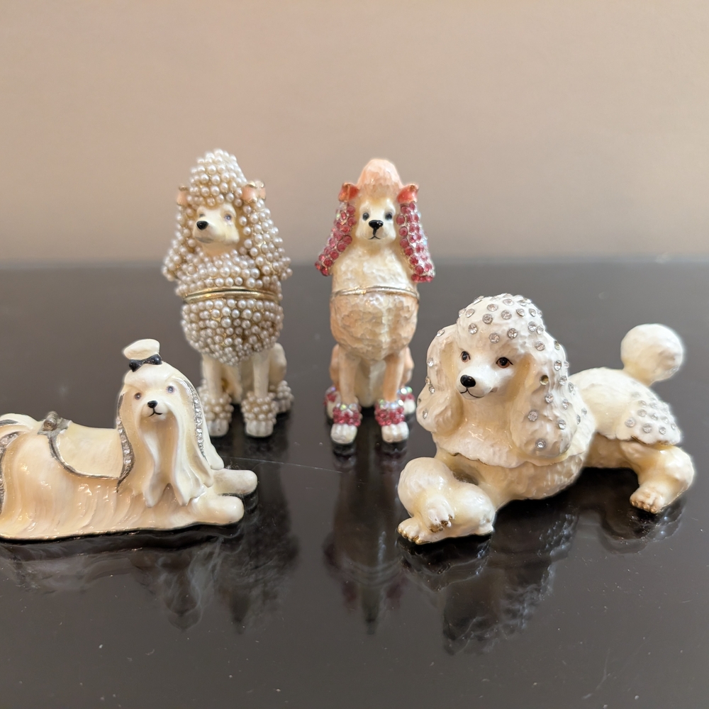 Ciel Collectible Poodle and Maltese Dog Jeweled Hinged Trinket Figurines Set